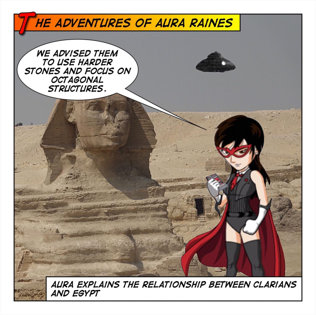 Aura Raines studying the great sphinx 